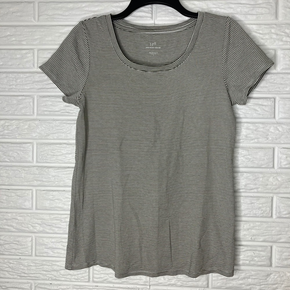 J. Jill 100% Pima cotton tee‎ o live  green & white striped women's size small